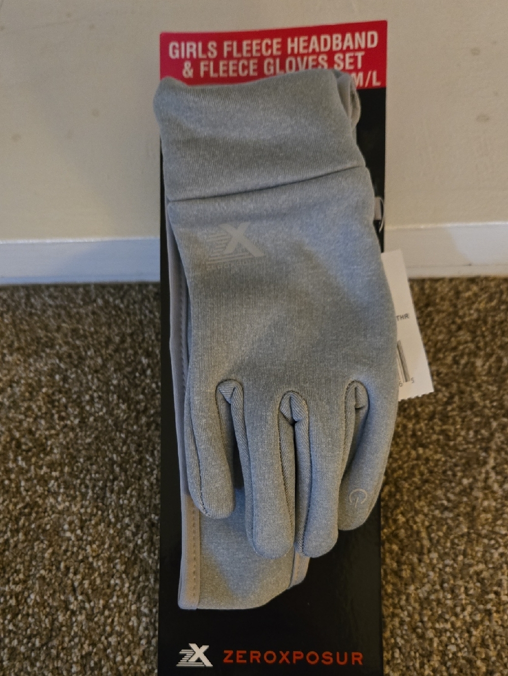 ZeroXposur Girls Fleece Headband & Gloves Set - Light Gray